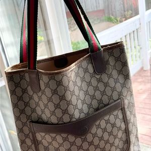 Pre-loved Gucci Supreme GG Monogram Web Handle vertical Tote